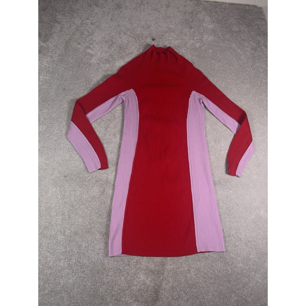 urban outfitters purple red ribbed fitted dress M long sleeve - Picture 5 of 11